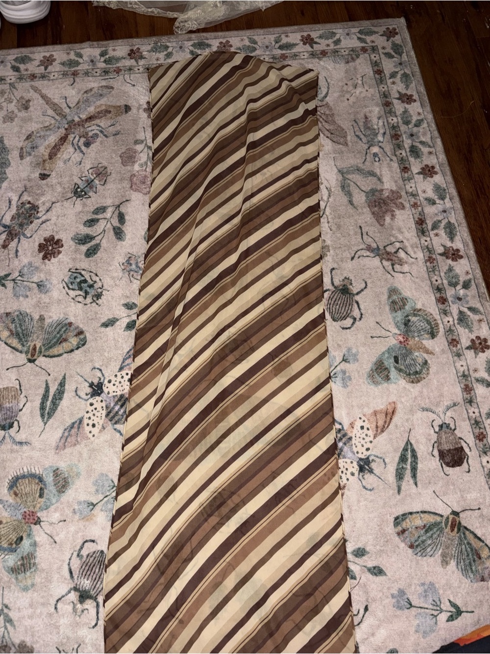 VTG 70s Striped 100% Silk Chiffon Oblong Neck Scarf Brown Cream